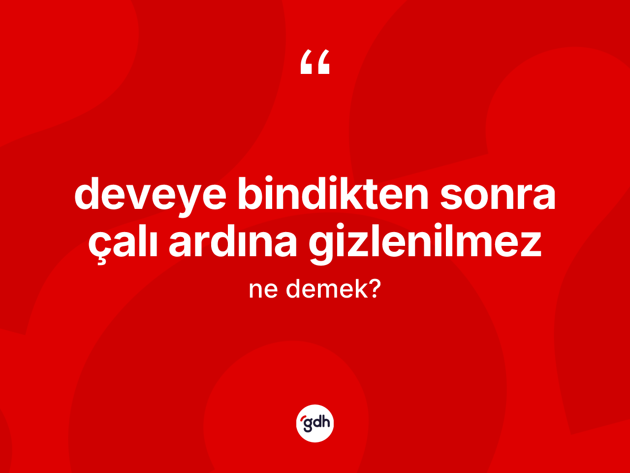 Deveye bindikten sonra çalı ardına gizlenilmez ifadesi ne demektir? Deveye bindikten sonra çalı ardına gizlenilmez ifadesi nerede kullanılır?