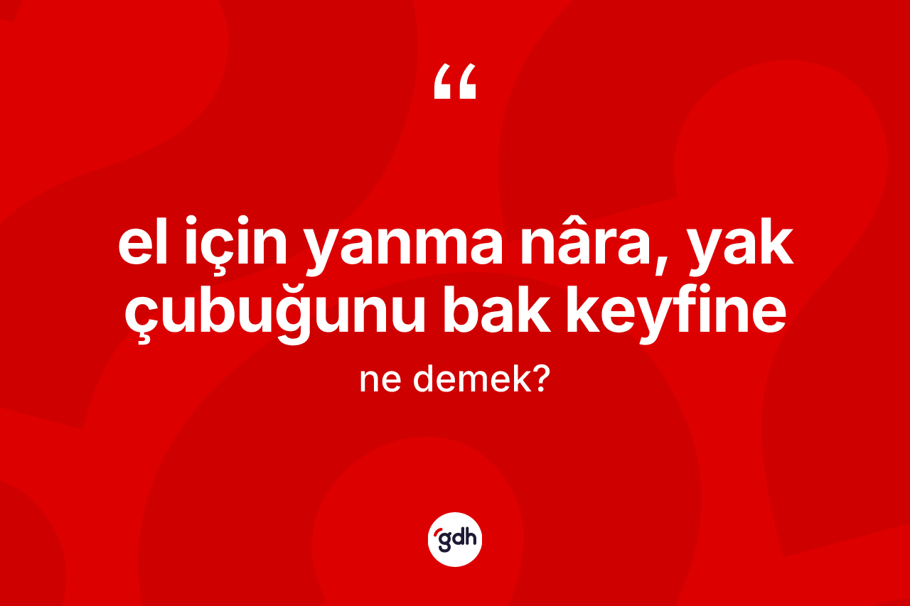 El için yanma nâra, yak çubuğunu bak keyfine ifadesinin anlamı nedir?