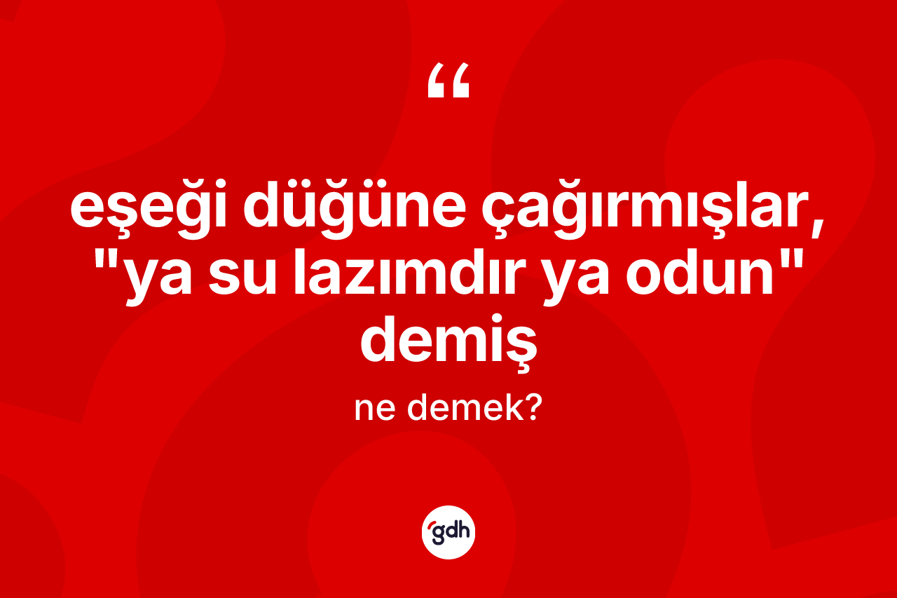 Eşeği düğüne çağırmışlar, "ya su lazımdır ya odun" demiş ifadesi neyi anlatır? Eşeği düğüne çağırmışlar, "ya su lazımdır ya odun" demiş ifadesinin TDK açıklaması nedir?
